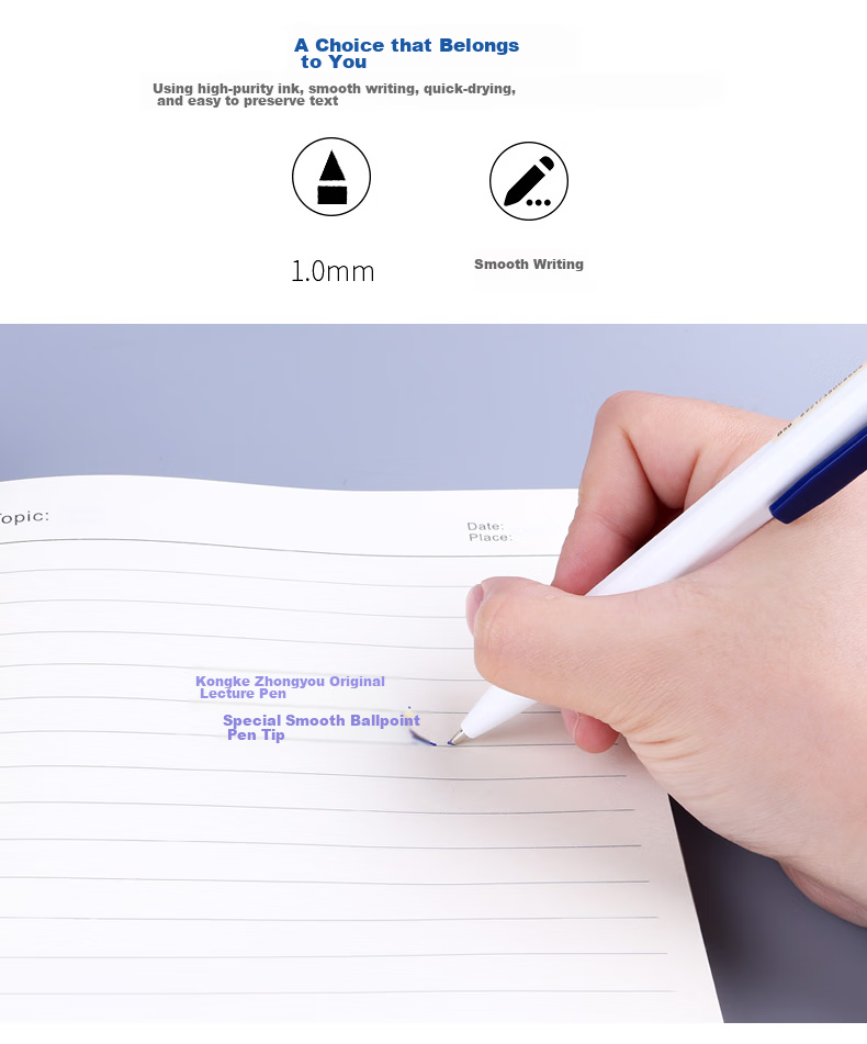 BAOKE B59 1.0mm Medium Oil Pen, Retractable Ballpoint Pen with White Barrel, Writing Blue Ink, 12 Pens/box 4