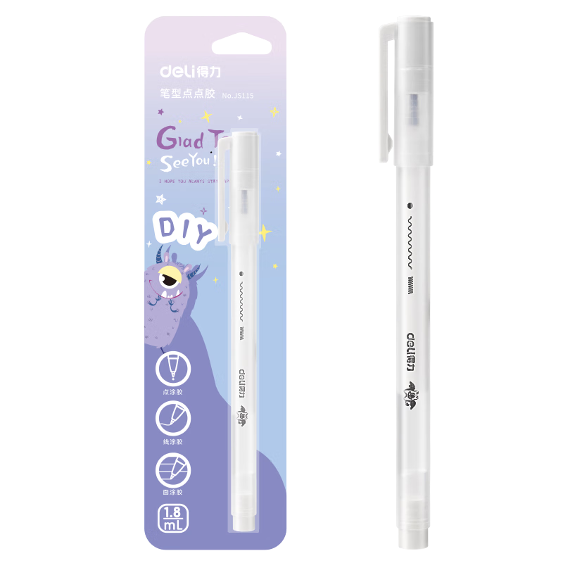 Deli High-Value Dot Glue Pen Liquid Adhesive Student Stationery Kids DIY Craft White 1pc/Card Back-to-School Essential Supplies