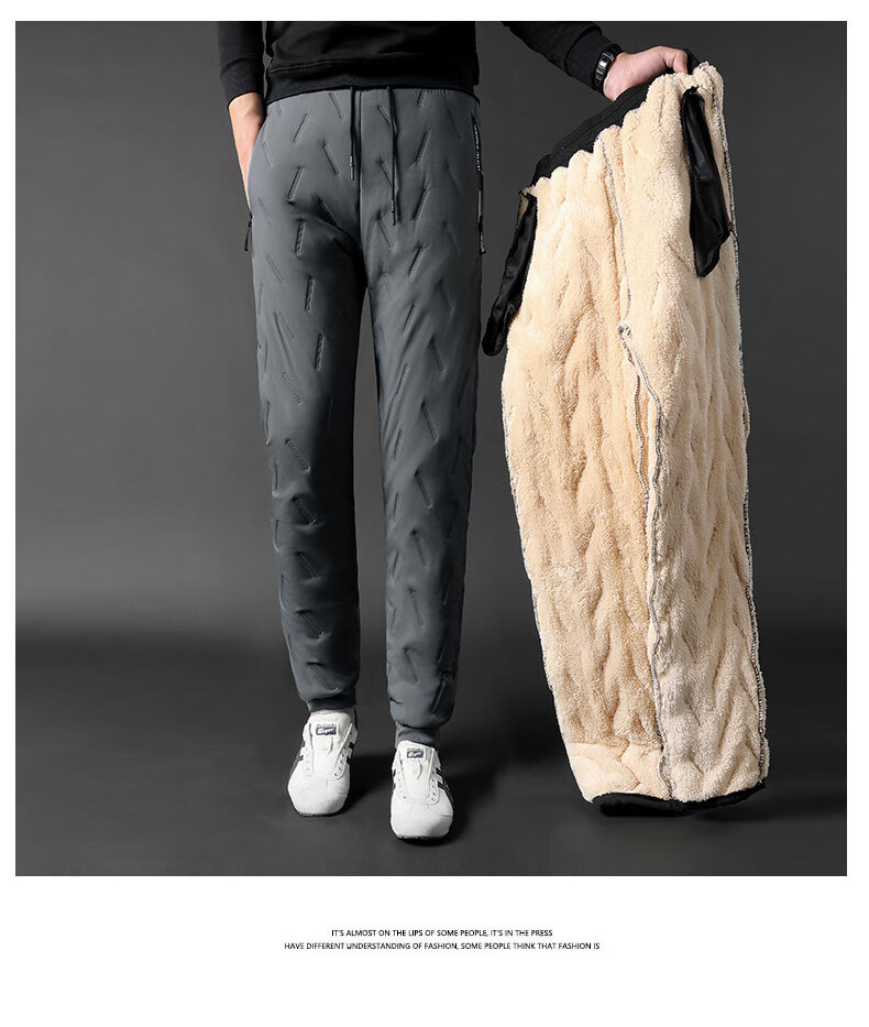 MiiOW Cotton Pants for Men, Winter Casual Plus Size, Fleece-Lined Thick Lambswool, Outdoor Workwear, Sports Warm Trousers for Me 25
