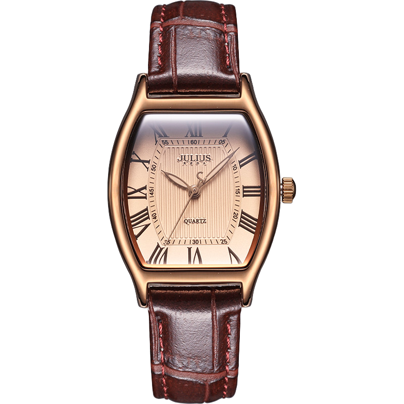 Julius Watch for Women, Barrel-Shaped Vintage Elegant Versatile Quartz Waterproof Fashionable Student Ladies' Watch, Coffee Color JA-703D