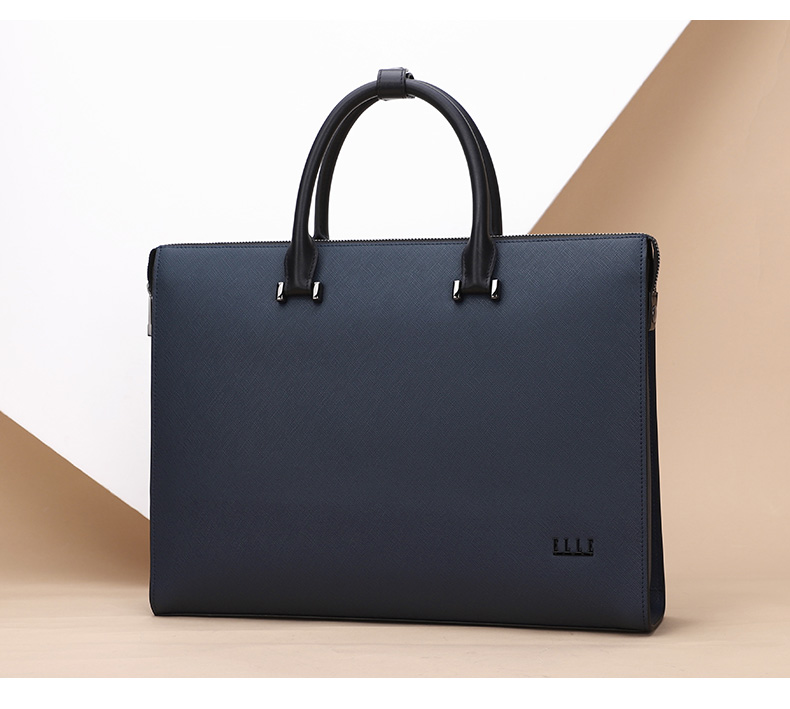 ELLE HOMME Men's Business Briefcase, Stylish Horizontal Cowhide Handbag, Large Capacity Laptop Bag for Men EA088208911 Blue 5