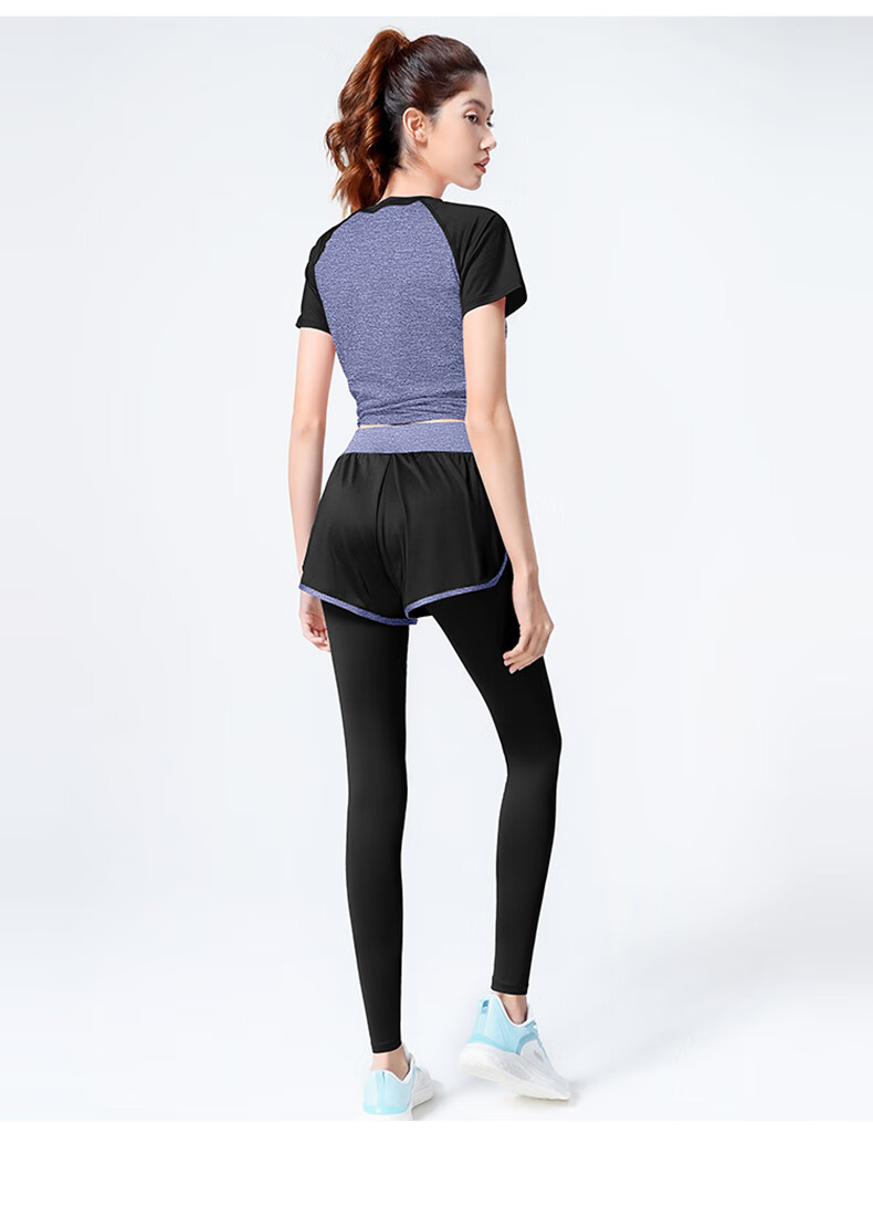 CAMEL Women's Sportswear Set, New Yoga Fitness Pilates Elastic Short-Sleeve Top And Long Pants, Anti-Exposure Two-Piece Athletic Outfit 16
