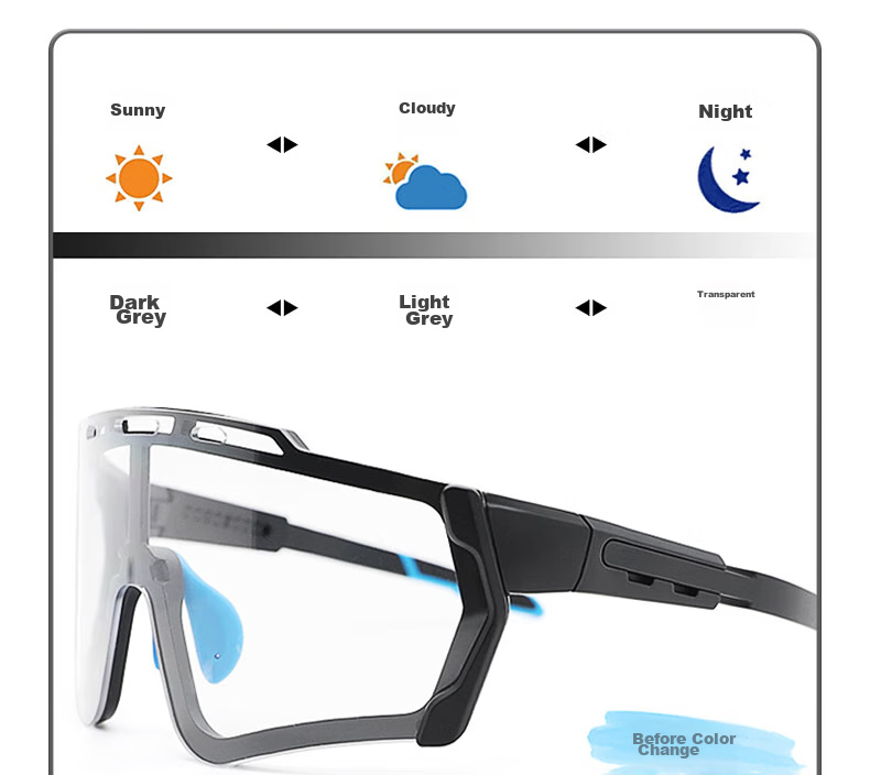 LOVECRAFT Photochromic Cycling Glasses with Black Frame And Gray Lenses, Day And Night Use, Windproof Mountain Biking Sunglasses with Goggles 4