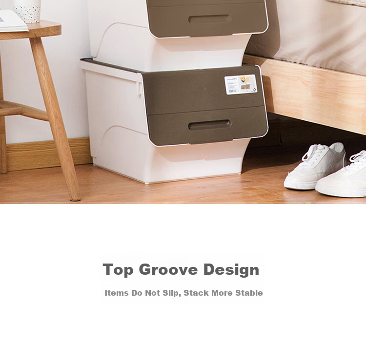 CHAHUA Plastic Clothes Storage Box, 34L, Coffee Color, Set of 3, Slanted Opening with Lid, Closet Organizer Box 13