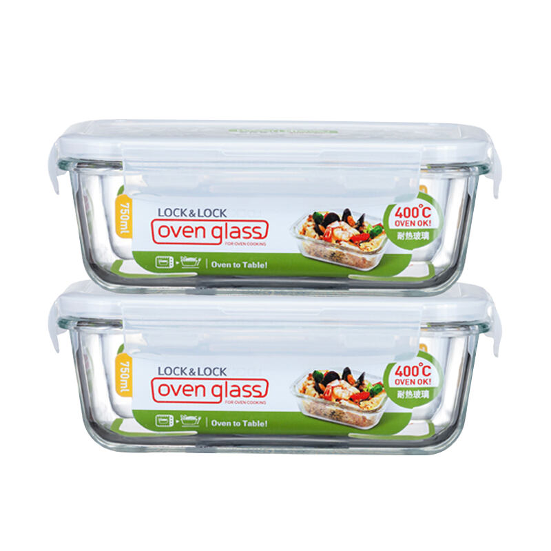 LOCK&LOCK Glass Food Storage Containers Set, Sealed Lunch Boxes, Bento Boxes, Refrigerator Storage Containers, Fruit Boxes, 750ml*2 with Bag