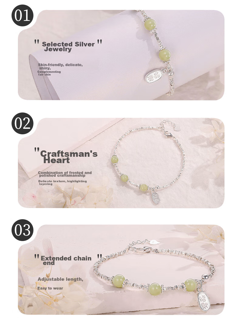 Sino Gem Mid-Autumn Festival Gift for Girlfriend, Silver Bracelet with Crushed Silver Beads And Jade Bead Bracelet, Mid-Autumn Festival Gift for Girlfriend 5
