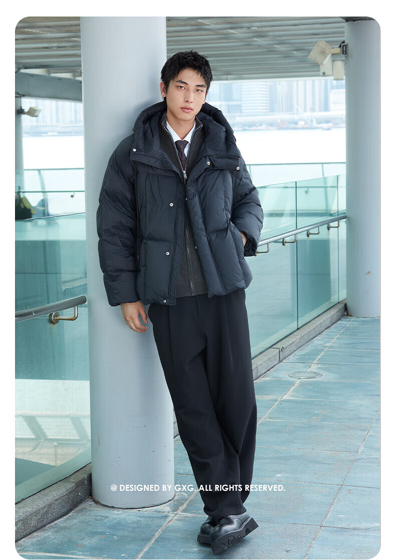 GXG Men's Fashionable Lightweight Hooded down Jacket, Winter 2024 New Product, Black, Size 180/XL 10