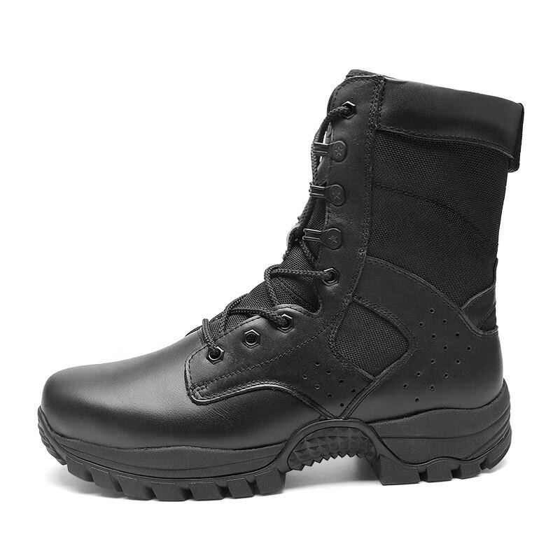 Qiangren Men's Boots, Jihua 3515 Original Sports Boots, Top-Layer Cowhide Outdoor Hiking Boots, Black Training Boots, Black, Size 39