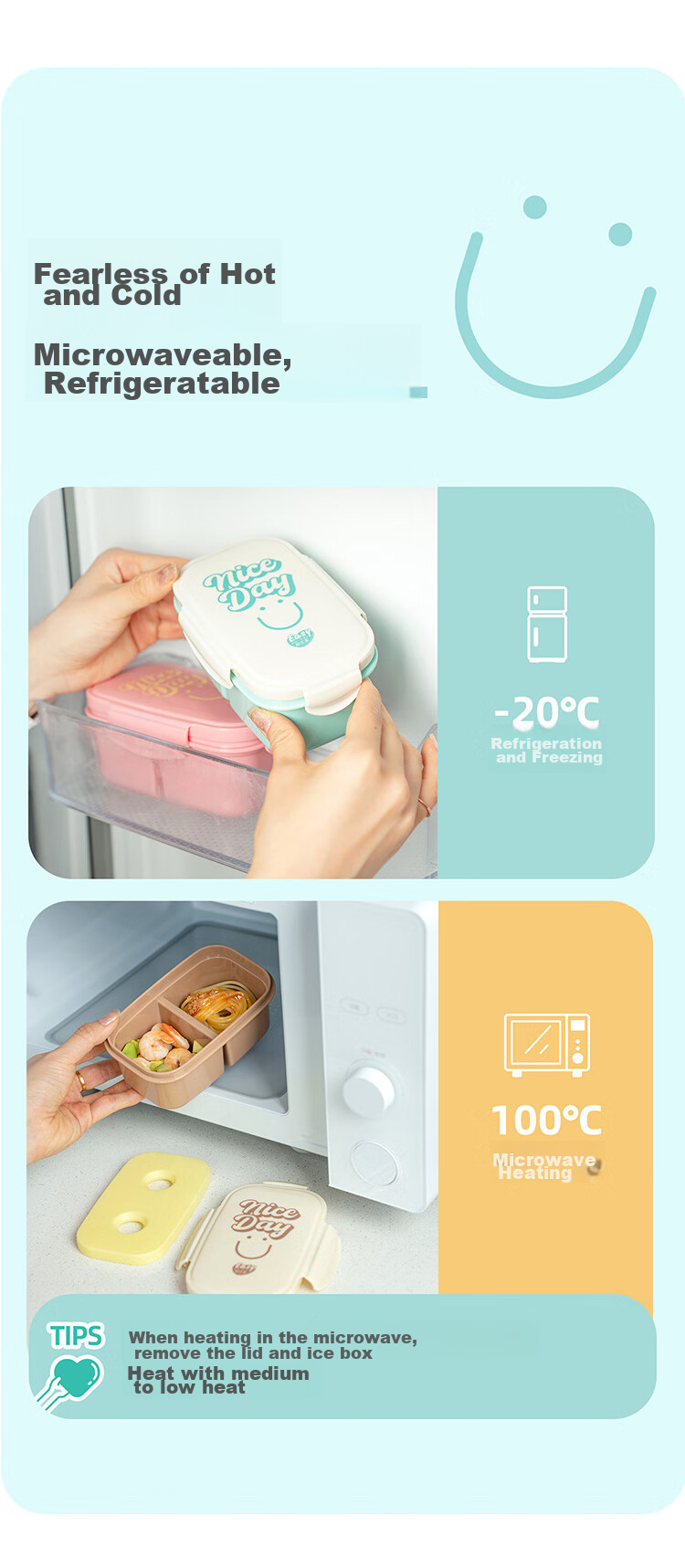 Easy Your Home Fruit Box with 2 Compartments, Food-Grade Insulated Lunch Box for Camping And Picnics, Small Lunch Container for Elementary Students 11