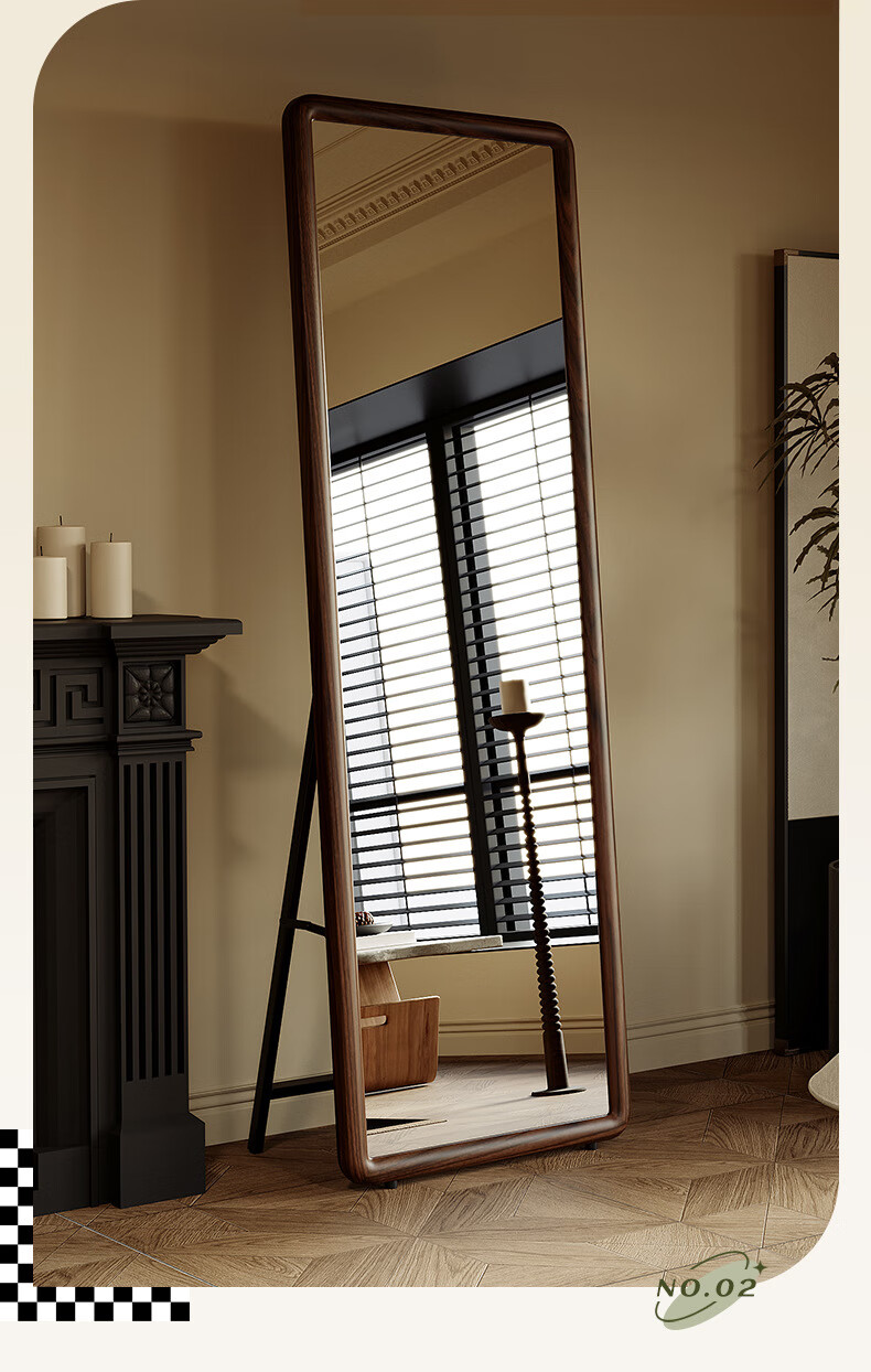 Moxiao Solid Wood Full-Length Mirror, Floor-Standing Bedroom Wall-Mounted Mirror, Simple Dressing Mirror, 45*155 Cm, Black Walnut Color 3