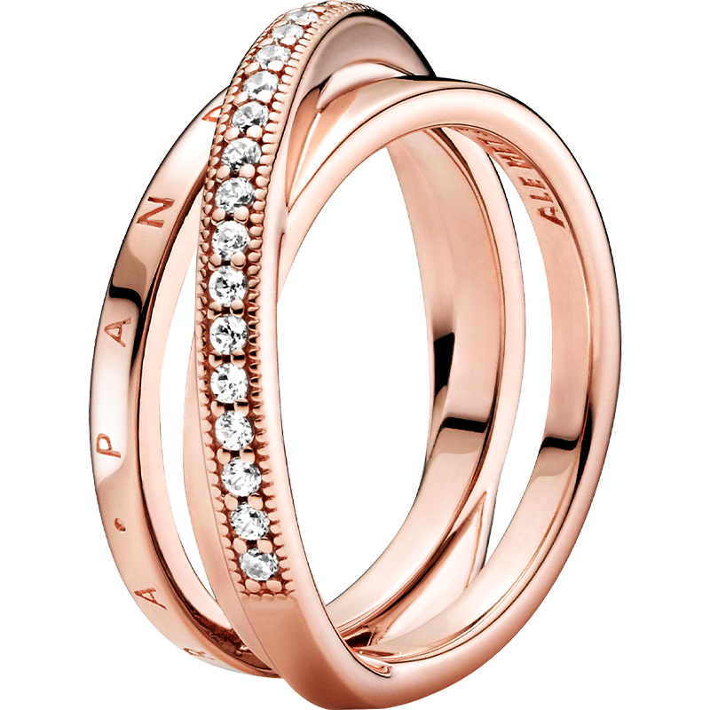 Pandora Constant Light Three Lives Ring, Rose Gold Color, Fashionable Interlocking Design, Birthday Gift for Girlfriend