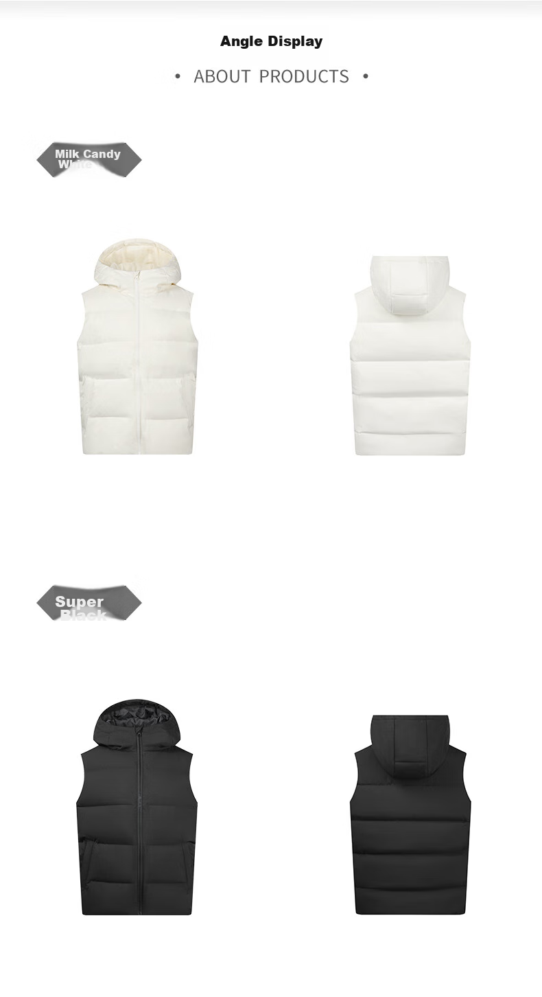 361° Men's Down Vest Autumn Winter New Waterproof Warm Sports Casual Running Stand Collar Jacket 652544401-4 68
