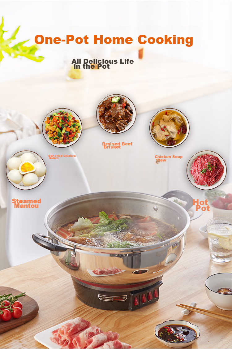 PESKOE Multi-Functional Electric Steamer Pot, 32CM Electric Cooker, Thickened Wok And Cooking Pot, Electric Hot Pot MLG3-32 with Steamer Basket 5