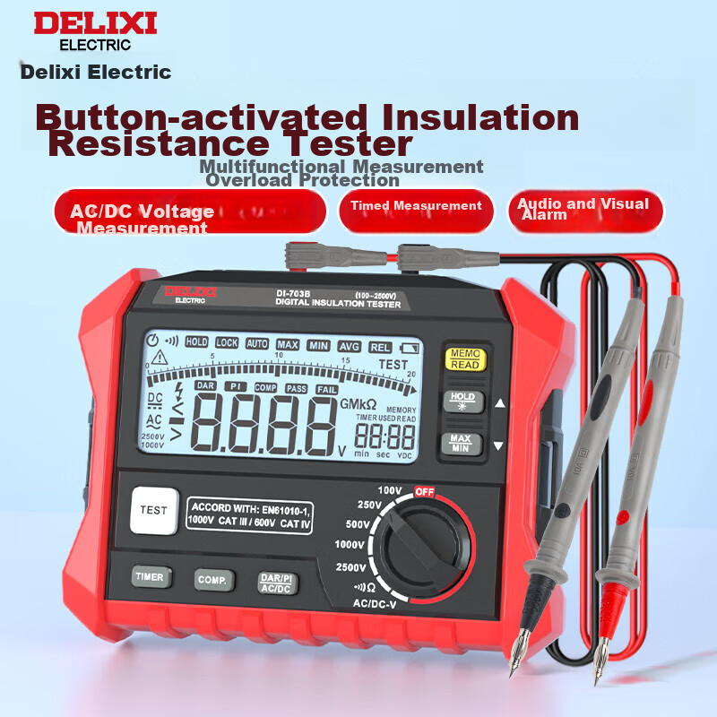 DELIXI ELECTRIC Digital Insulation Resistance Tester, Digital Megohmmeter, Electrical Insulation Meter, 703A