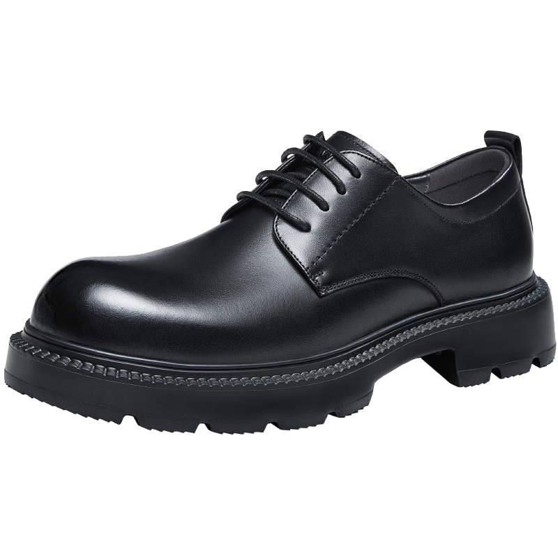CAMEL Fashion Heightening Glossy Formal Wedding Lace-Up Low-Top Leather Shoes for Men G14A187649 Black Size 42