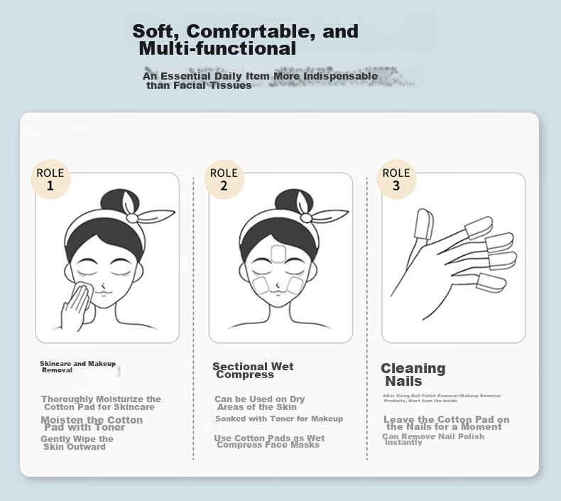 Heimofa Disposable Makeup Remover Pads, Three-Layer Thickened Soft Skin-Friendly Cleansing, 180 Pieces * 2 Packs 7