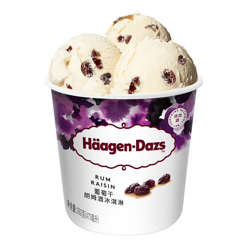 哈根达斯（Haagen-Dazs）葡萄朗姆酒大桶冰淇淋 473ml/桶 家庭装 雪糕