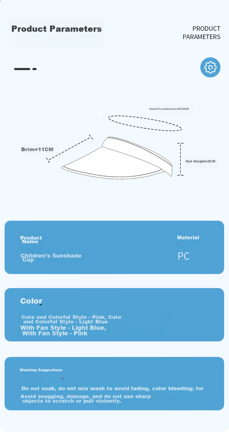 GLO-STORY Solar Fan Hat, Children's Sun Protection Cap, Outdoor Beach UV-Resistant Sun Hat 21