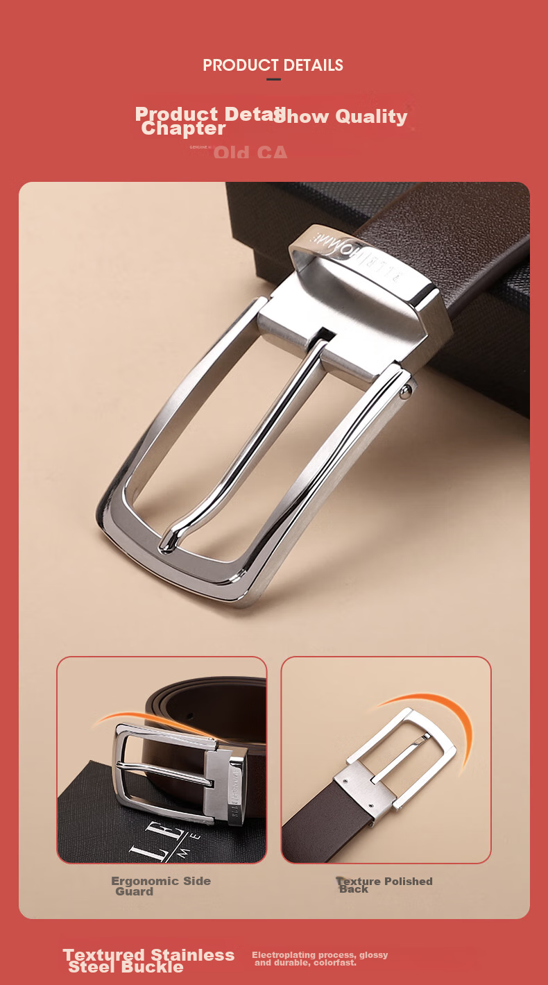 ELLE HOMME Business Men's Leather Belt, Single-Layer Cowhide Pin Buckle Waistband, 304 Stainless Steel Buckle Head, Birthday Gift for Me 4