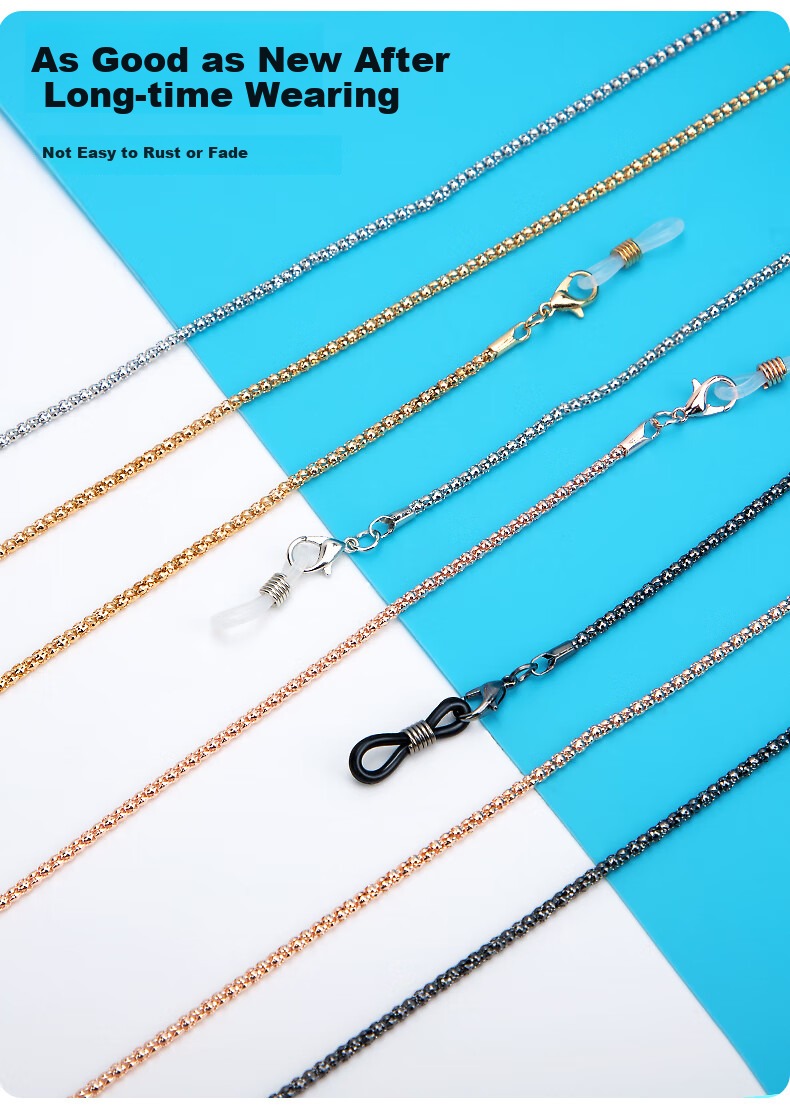 DRATRA Eyeglass Chain for Men And Women, Non-Slip Chain for Sunglasses And Prescription Glasses, Neck Strap, Stainless Steel, Colorfast Snake Chain Lanyard 7