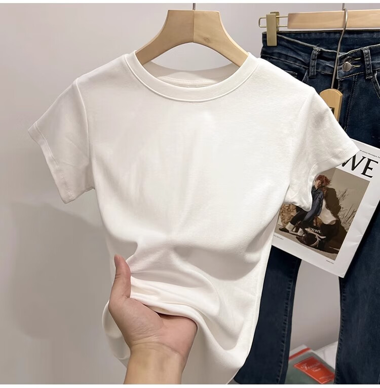 TUCANO Pure Cotton Regular Shoulder Short-Sleeve T-Shirt for Women, Summer New Style Inner Wear Slim-Fit Base Layer Top Trendy Tee White S 9