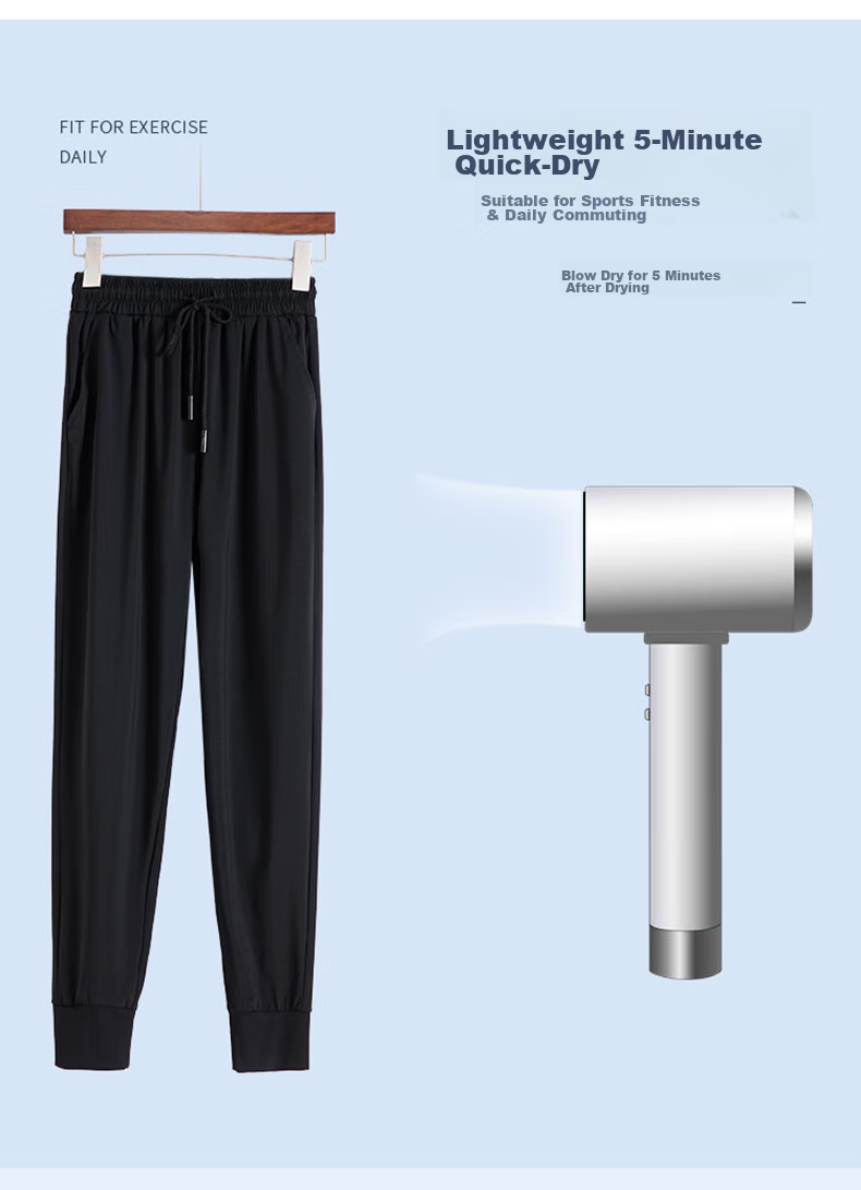 XUEXIMAN Ice Silk Sports Pants for Women, Summer Lightweight Loose Casual Pants, Elastic Ankle Harem Black Slimming Quick-Dry Women's Trousers Black 6
