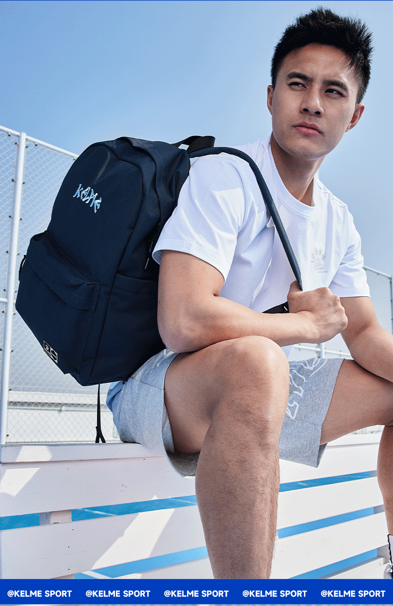 KELME Backpack, Outdoor Sports Portable Large Capacity Travel Bag, Student Schoolbag, Midnight Blue, One Size Fits All 15