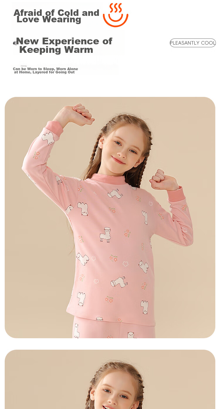 LangSha Children's Thermal Underwear, Girls' Autumn Undershirt, Pure Cotton, for Older Children And Toddlers, Baby Autumn And Winter Pajamas, Single Top, Size 140 14