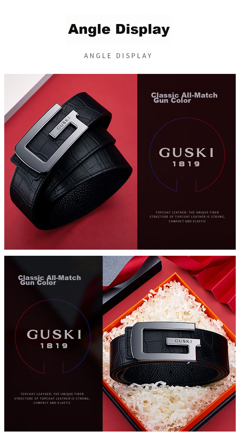 GUSKI Brand Men's Leather Belt with Ceramic Buckle, Business Trouser Belt, Gift Box, Birthday Present for Boyfriend Or Husband 12