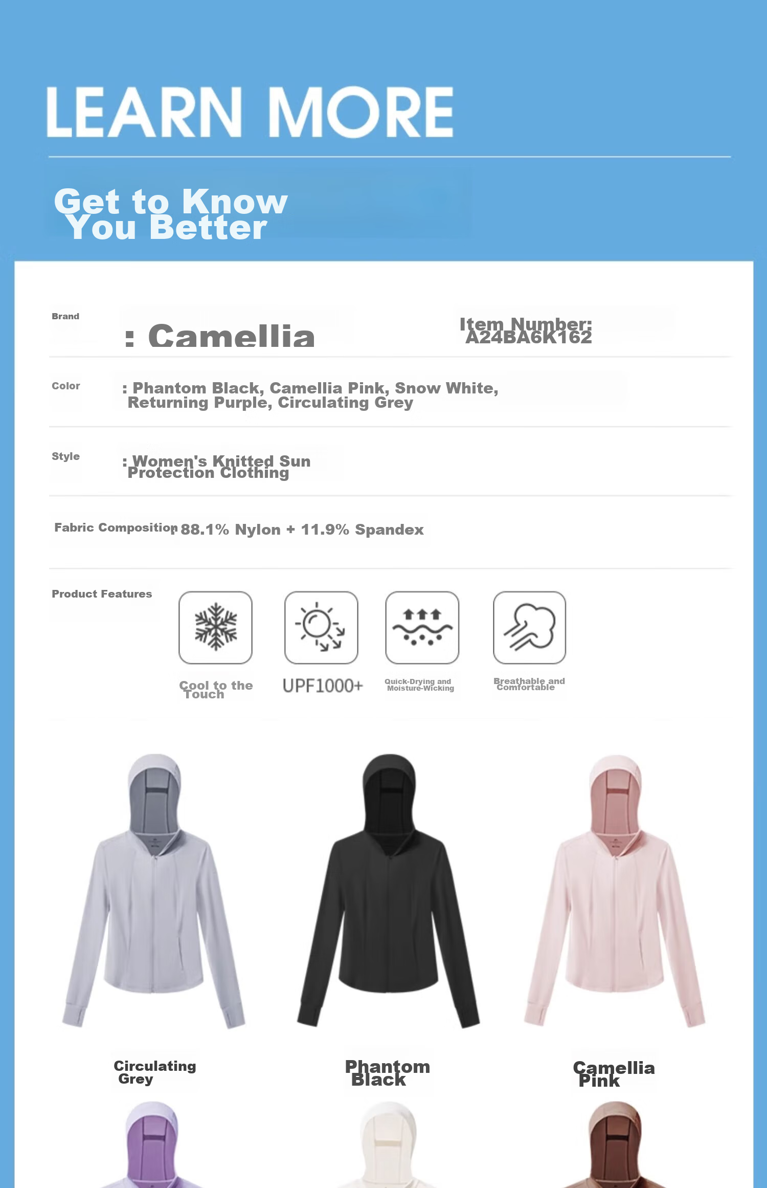 CAMEL [Camellia Series] Sun Protection Clothing, Slim Fit, Spring And Summer UV-Resistant, Cool-Feeling Quick-Dry Sun Protection Garment for Women, A24BA6K162 16