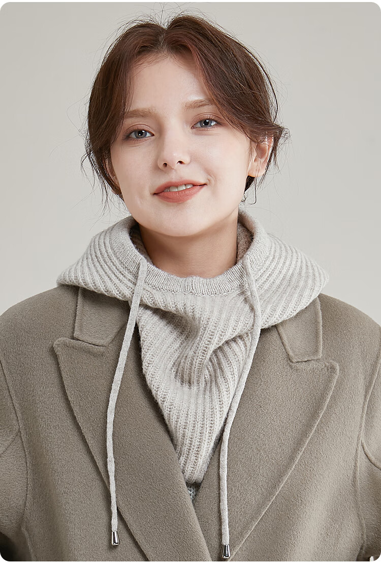 JIUMU Pure Wool Warm Knit Hat for Women, Autumn And Winter Balaklava Knitted Cap, Cold-Proof Hood with Integrated Neck Warmer 15