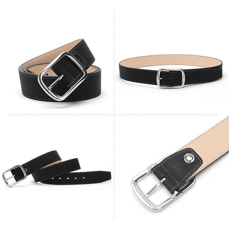ELLE HOMME Men's Leather Belt with Pin Buckle, Top-Grain Cowhide Casual Trouser Belt for Men, Birthday Gift for Boyfriend 11