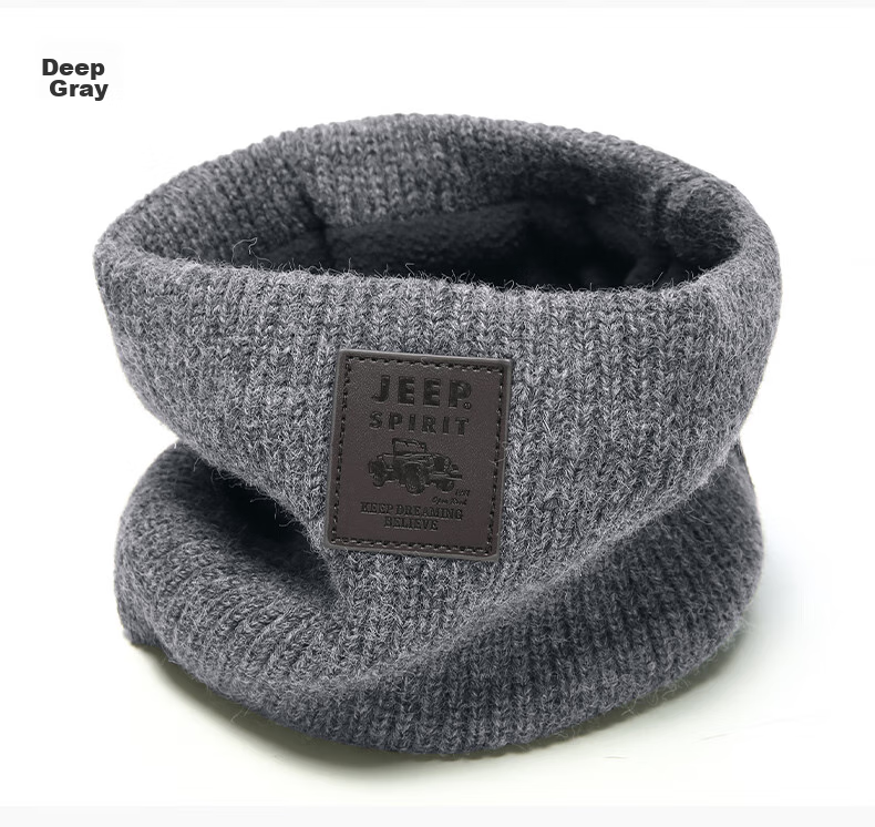 JEEP Men's Hooded Scarf with Fleece Lining for Warmth, Knitted Neck Warmer for Autumn And Winter, Cold-Proof Neck Gaiter A0636 15