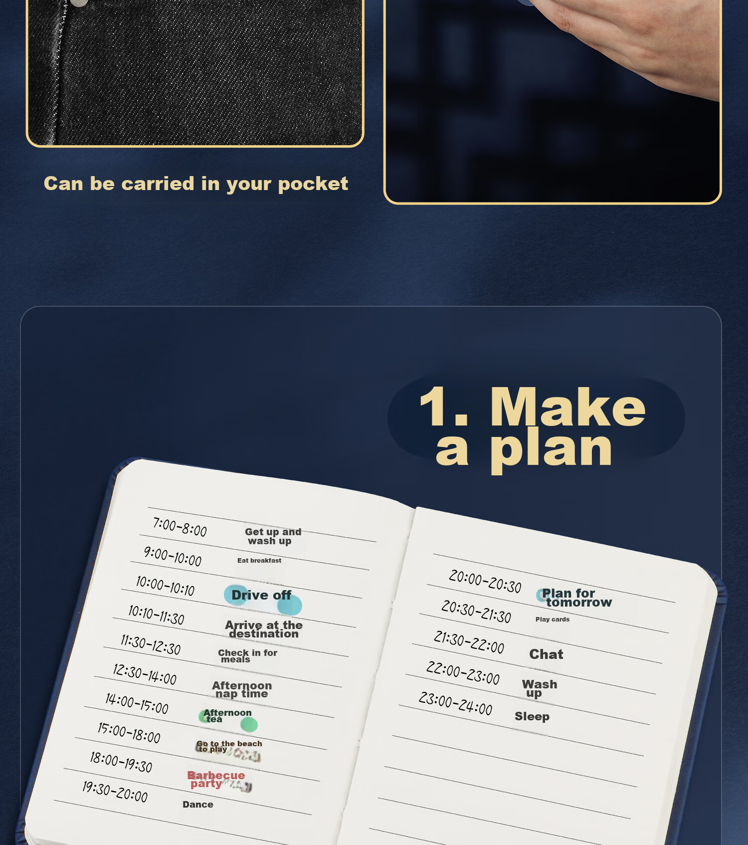 Mingyu Pocket Notebook A7 Small Notepad Portable Memo Pad High-Quality Chinese-Style Mini Journal for Accounting, Notes, Vocabulary, And Reminders Graduation Season Gift for Middle And High School Exams Navy Blue 7