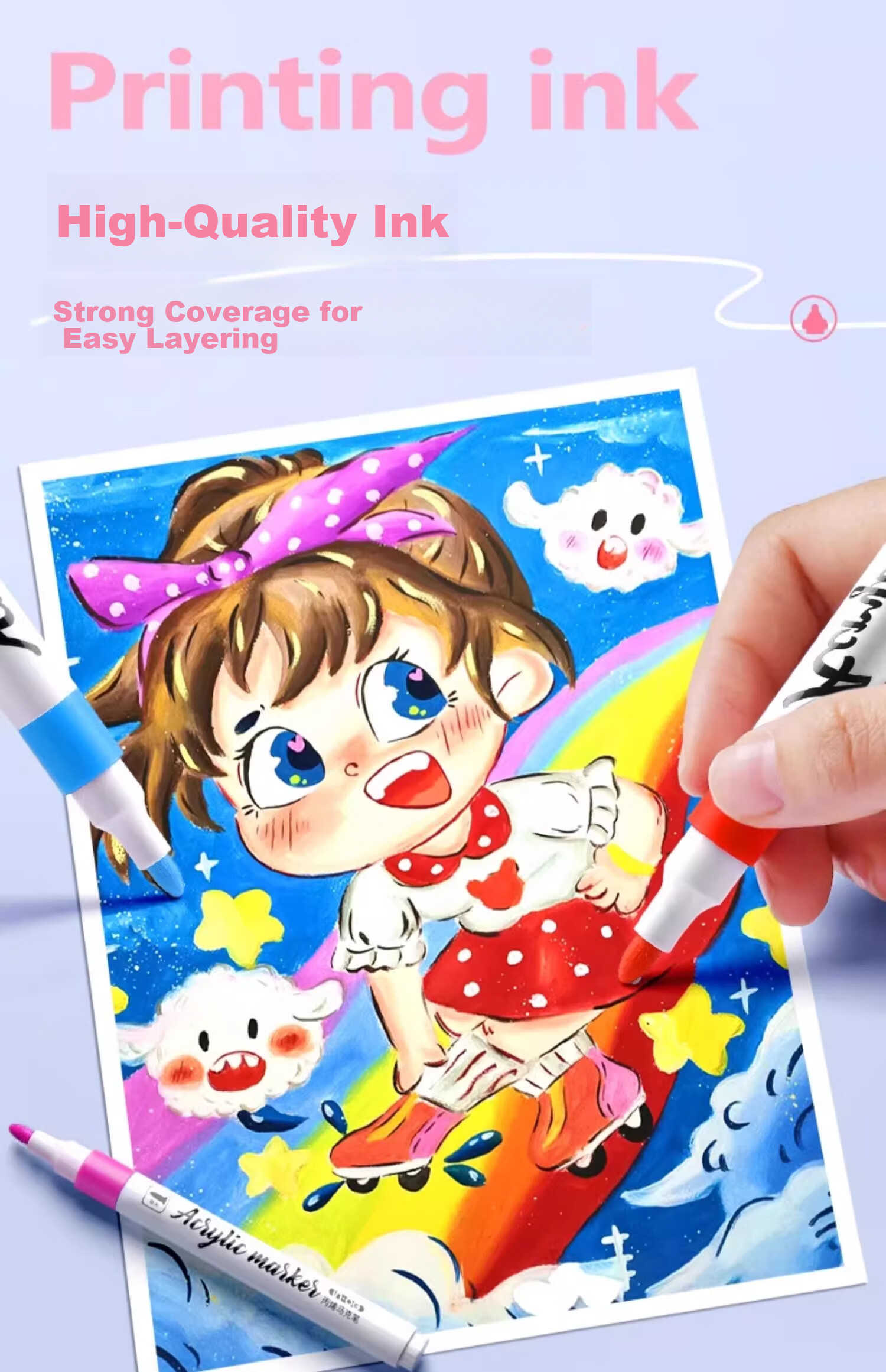 Shuxing 60-Color Acrylic Markers for Children, Non-Bleeding Watercolor Pens, Stackable Colors, Heart-Shaped Design for Elementary School Students, Art-Specific 24/36/48 Color Paint Brushes, Brite Turquoise Set Water-Based 14