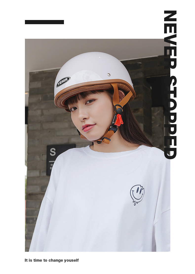 YEMA 3C Certified 352S Electric Motorcycle Helmet Men's Retro Half Helmet Electric Scooter Safety Helmet Women's Four-Season Lightweight Summer One Size Khaki White 6
