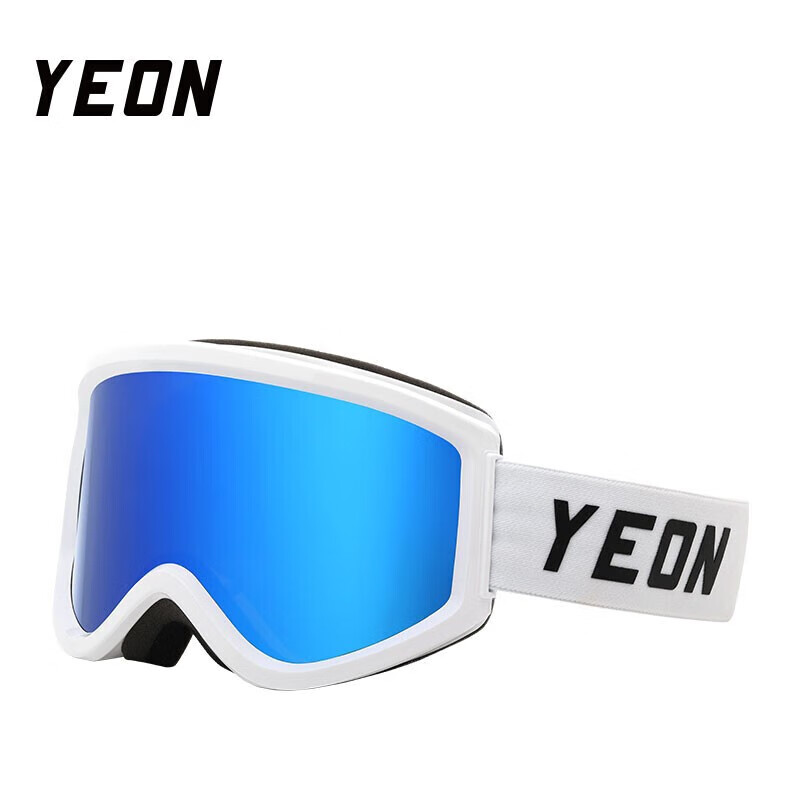 YEON Ski Goggles with Double Anti-Fog Coating, High Definition Protective Eyewear, Asian Frame Style, Unisex, 2MX126-A901, White Frame with Blue Lenses