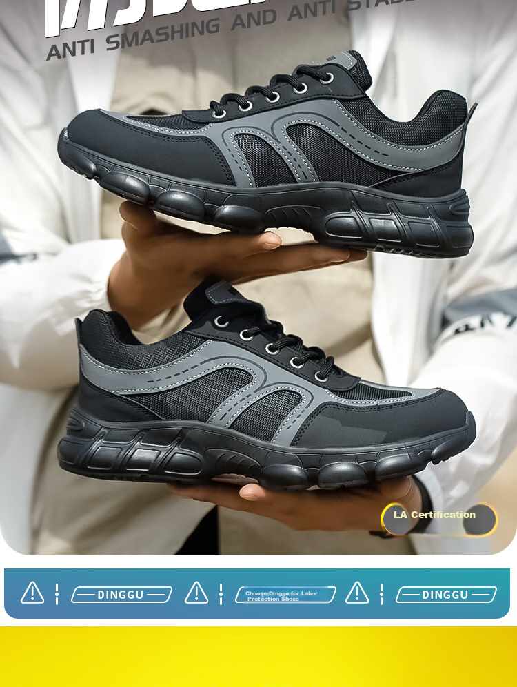 Dinggu Safety Shoes for Men with Steel Toe, Anti-Smashing, Anti-Puncture, Construction Site Work Boots with Steel Plate, Soft Sole, Wear-Resistant 1067 Heihui40 3