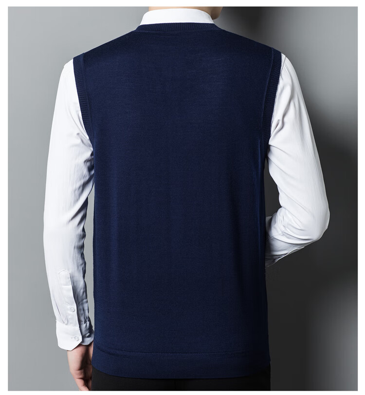 Hengyuanxiang Machine Washable Pure Wool Men's V-Neck Vest Fine Spun Wool Knit Sleeveless Sweater Medium Gray 175 6