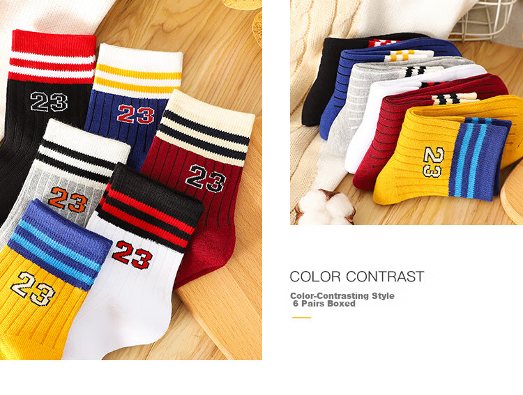 LangSha Children's Socks, Boys' Mid-Calf Socks, Cotton Breathable Baby Socks, Short Socks for Older Kids, 6 Pairs, Sports Digital Style 12