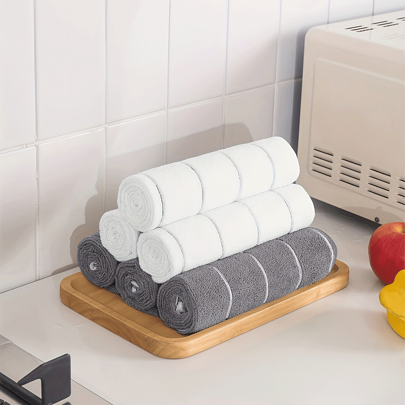 Good Weather Car Wash Towel Multifunctional Striped Cleaning Cloth Lint-Free 25x25cm Gray 10-Pack 4