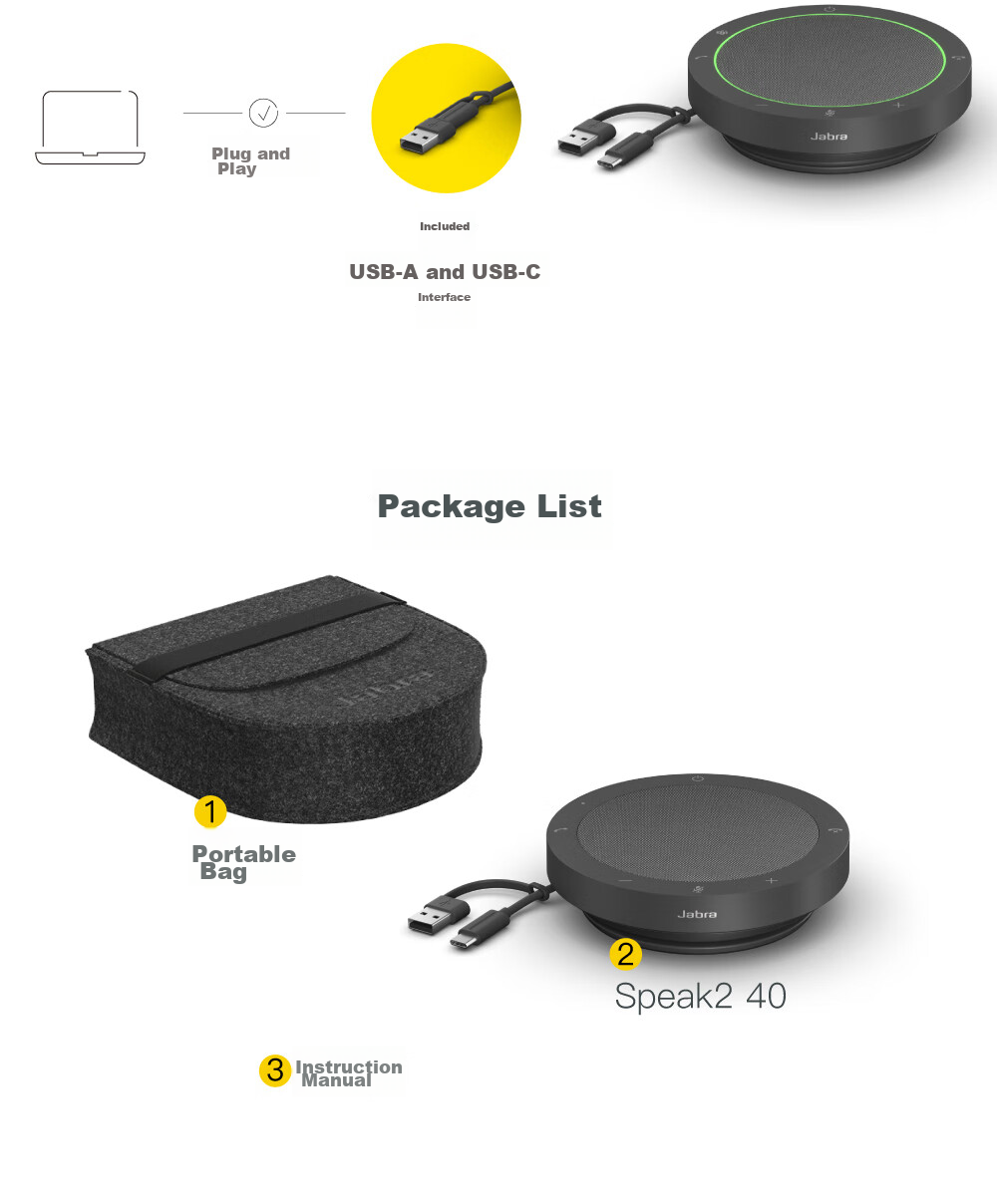 Jabra Video Conference Omnidirectional Microphone Speaker with Noise Reduction, 360-Degree Amplification And Sound Pickup, Speak2 40 MS USB Wired (Suitable for Small Meetings) 14
