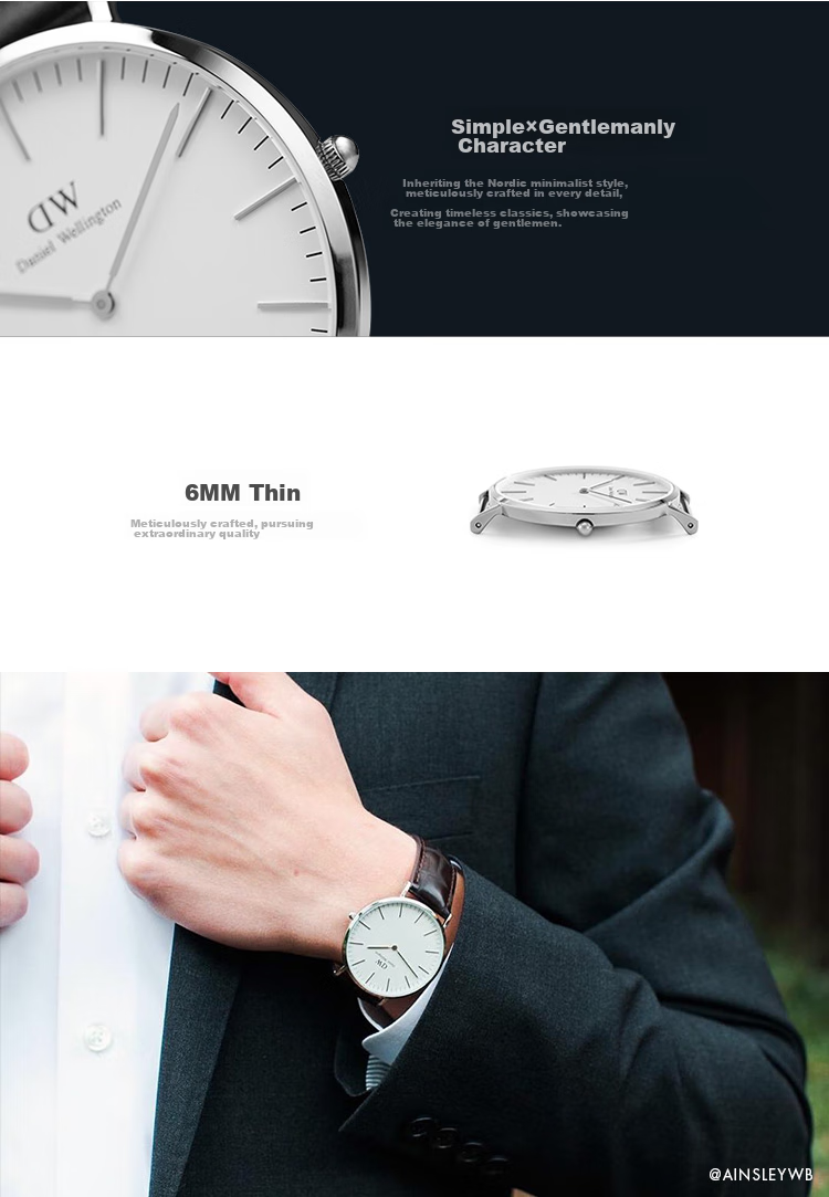 DanielWellington DW Men's Watch, Classic Leather Simple Fashion European And American Quartz Wristwatch, Birthday Gift for Boyfriend, DW020 2