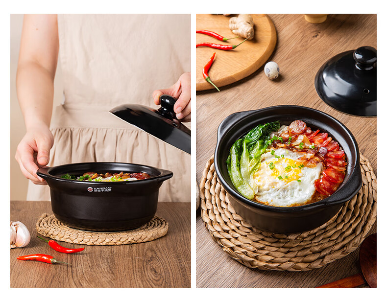 JIWUSENLIN Ceramic Casserole Pot 1.25L High-Temperature Resistant Claypot for Braised Chicken Rice, Claypot Rice, Soup, and Stewing 1