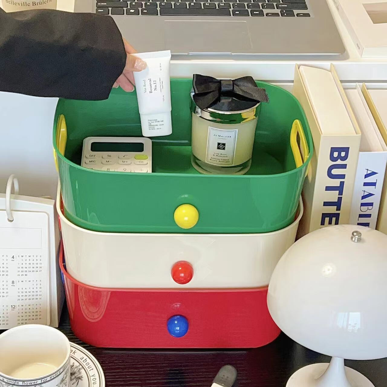 Fan Ye's Set of 3 Dopamine Storage Boxes Desktop Organizer Snack Basket Toy Bin Stationery Makeup Miscellaneous Items Holder 7