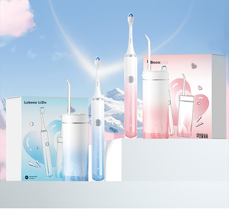 Hongmengzhixuan Lip Care Ice Mountain CP Set: Electric Toothbrush + Water Flosser Combo Gift Box, Birthday Gift, Wedding Gift, Coral Pink, Double Pack for Better Value 30