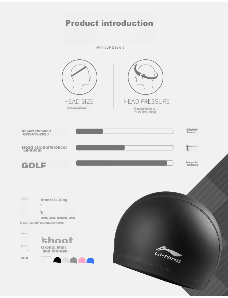 Li-Ning Swimming Cap for Men And Women, PU Coated Long Hair Waterproof Swim Cap, Ear Protection Comfortable Non-Binding LNMT856/LNMT858-1 Black 7