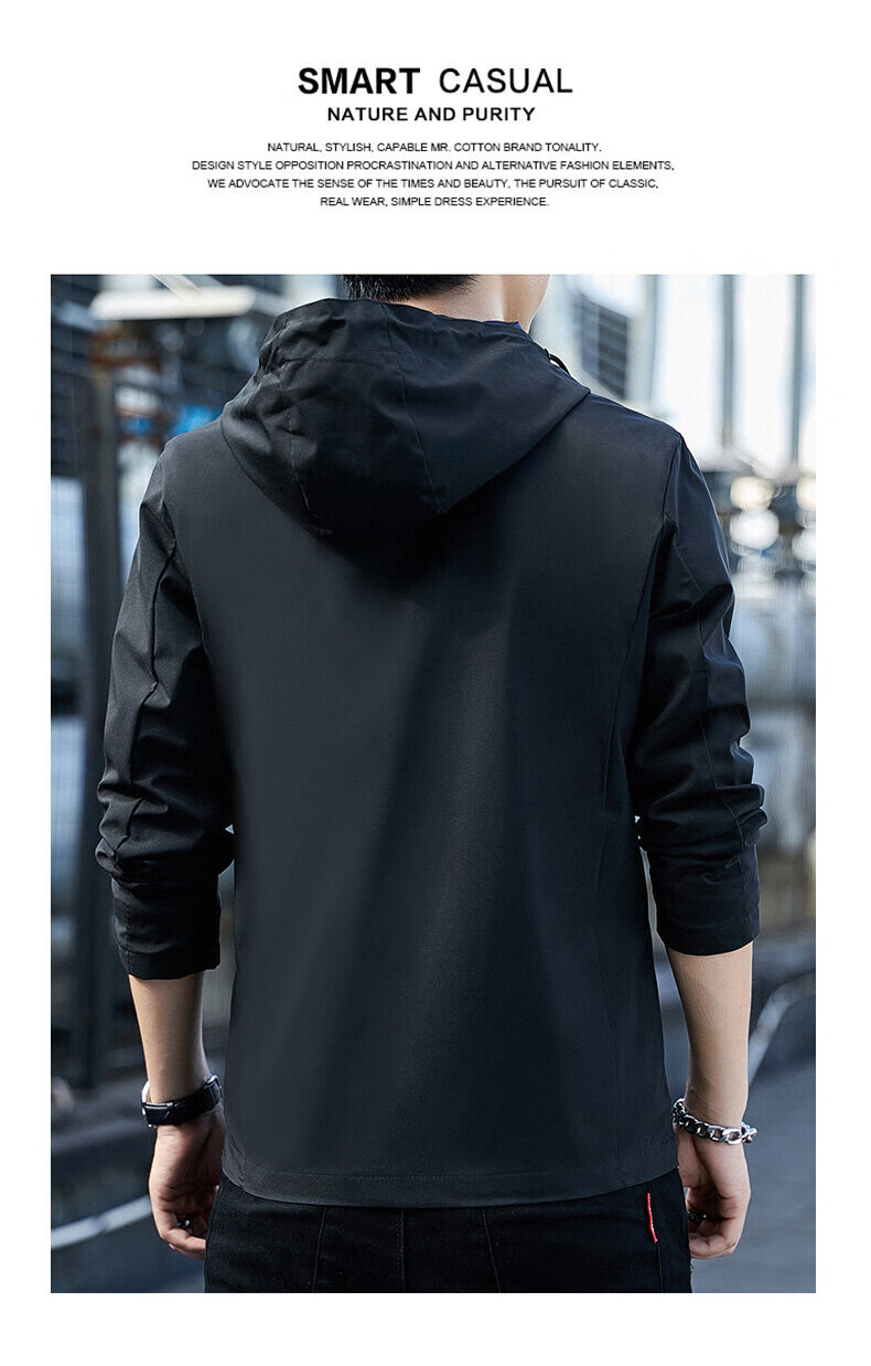 Pierre Cardin Men's Spring Autumn Hooded Loose Windproof Outdoor Sports Casual Jacket Dark Blue 3XL 3