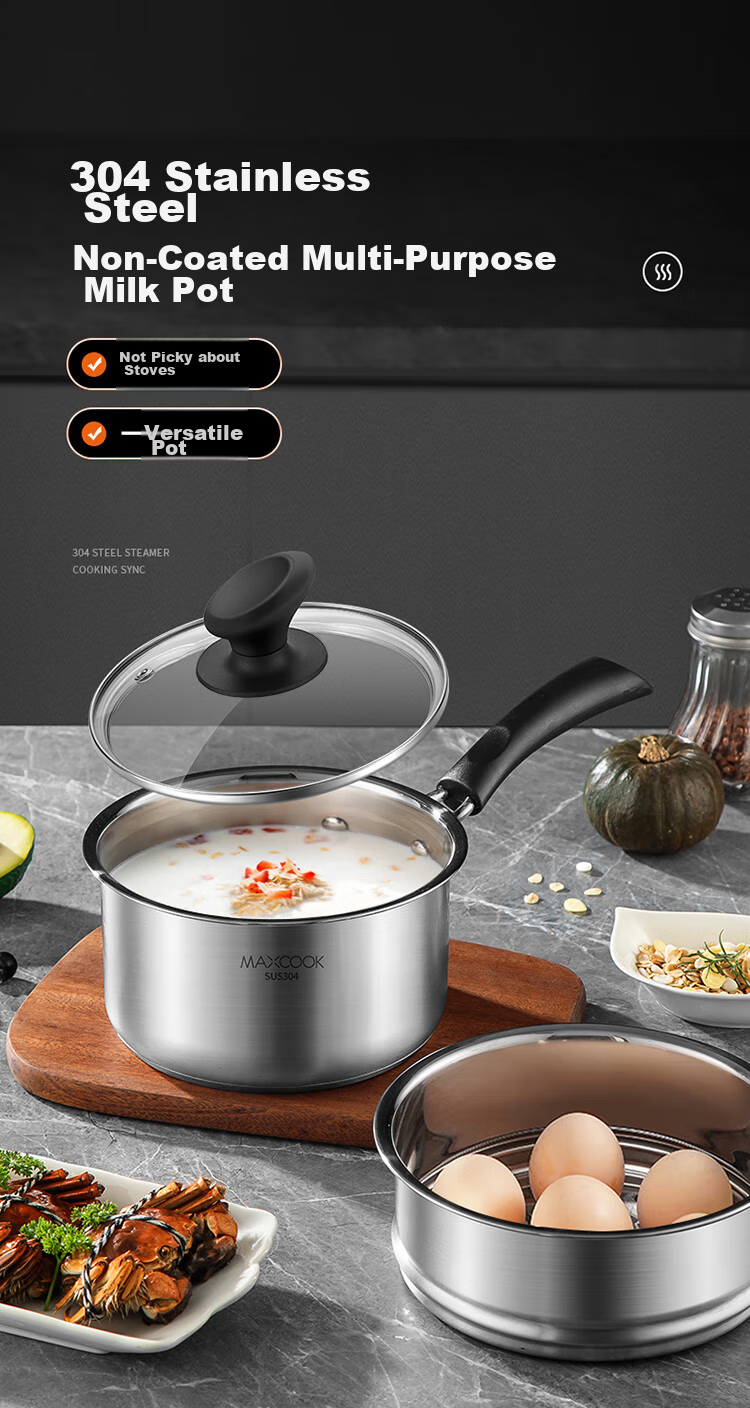 MAXCOOK Milk Pot, 304 Stainless Steel Milk Pot Soup Pot 16cm, Noodle Cooking Milk Baby Food Pot, Thickened Composite Bottom MCN8176 1