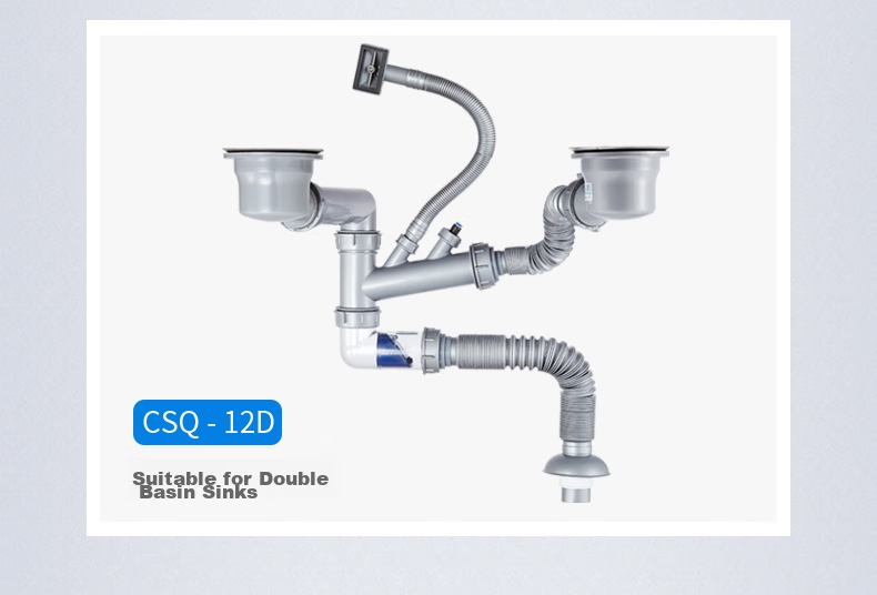 Submarine CSQ-12D Double-Slot Vegetable Washing Basin Drain Pipe, Basket 110 Drain Pipe Set, Side Wall-Mounted Drainage, Space-Saving Desig 7